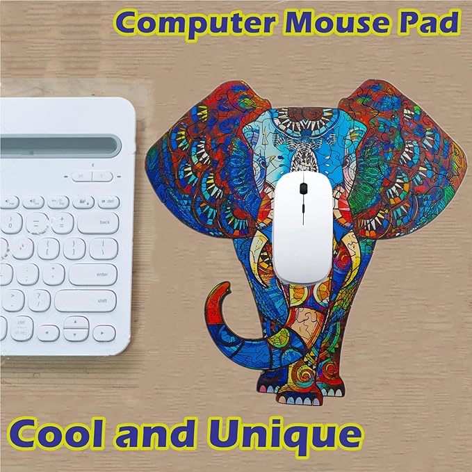 Wooden Jigsaw Puzzle for Adults,Unique Elephant Animals Shaped Magic Jigsaw Puzzle Pieces Best Gift for Adults,Can be Used as a Cool Mouse Pad, 150pcs,(9.5x9.5 inches) Large…