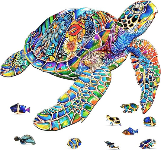 Wooden Jigsaw Puzzles, 300 Piece Sea Turtle Wood Puzzles, Wooden Puzzles for Adults and Teenagers, Uniquely Shaped Pieces, Challenging Puzzles for Puzzle Lover, Premium 5mm Wood