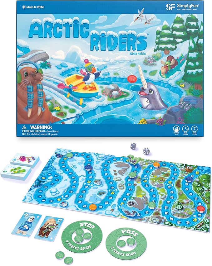 SimplyFun Arctic Riders - Educational & Fun Math Games for Kids - Practice Upper Level Addition & Subtraction Skills for Kids 7 & Up - 2 to 4 Players