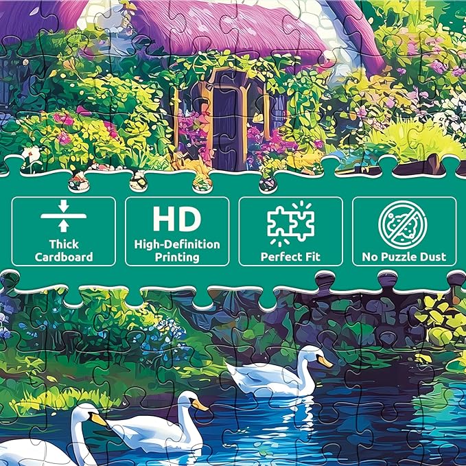 300 Piece Puzzle for Adults,Beautiful Country Cottage Puzzles for Adults Kids Elderly,Large Piece Landscape Puzzles for Kids Age 8-10 10-12,Challenging Nature Puzzle,Family Game Great Gift 20.5x15 in