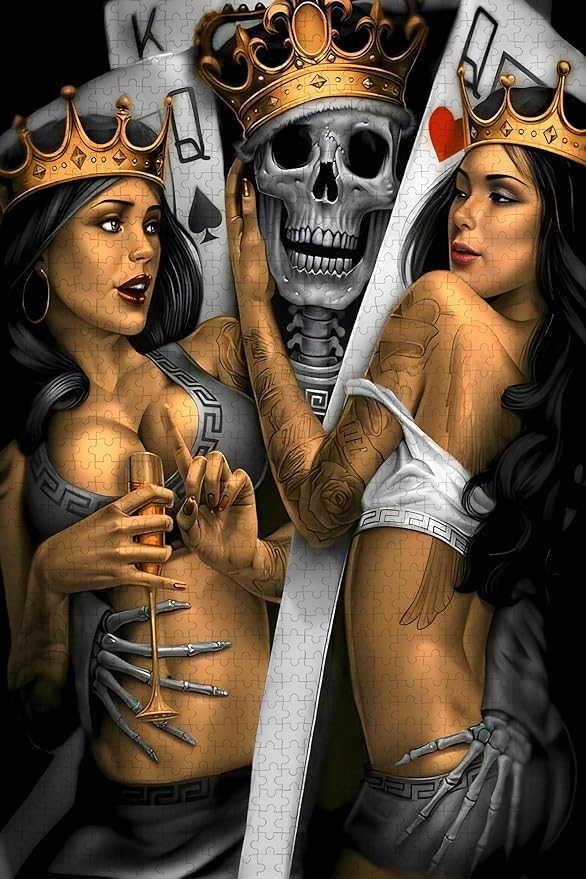 Challenge 1000 Pieces Premium Quality Wood Jigsaw for Adults,Skull King Playing Card,Brain Challenge Educational Game Relaxation Pastime Puzzle Size:29.5X19.7IN and 1:1 Original Picture Poster