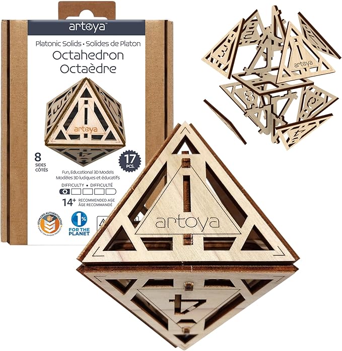 3D Wooden Puzzles for Teens & Adults – Smart Brain Teaser Puzzles, Wood Models, Creative & Educational Fun, Sustainable Materials, Ages 14 and Up Octahedron D8