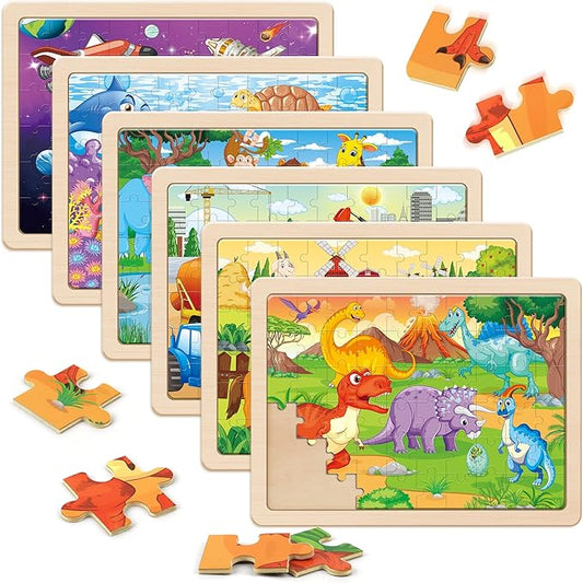 SYNARRY Wooden Puzzles for Kids Ages 4-6, 6 Packs 60 PCs Jigsaw Puzzles Preschool Educational Toys Gifts for Children Ages 4-8, Kids Puzzle for 4+ Year Olds Boys Girls