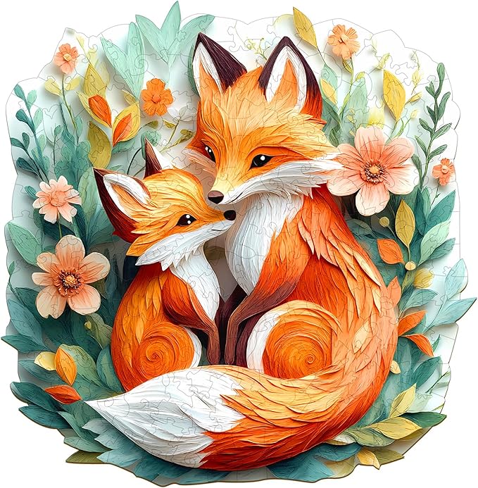 Wooden Puzzles for Adults - Parent Child Fox Wooden Jigsaw Puzzle - Unique Animal Shaped Wood Puzzles Adult - Christmas Birthday Gifts for Adults/Friends/Family - 180pcs 11.4 * 11.2in