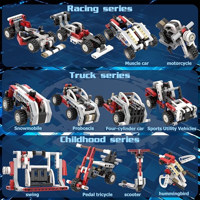 22-in-1 Building-Block technic-Cars-Set for Kids 8-12,Racing Cars, Motorcycles, Tractors, Helicopters, Robots Brick-Kits Compatible with Lego-technic, STEM-Toys for Gifts for Boys & Girls