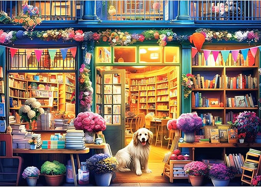500 Piece Puzzle for Adults-Bookstore Dogs Puzzle | Recycled Cardboar Jigsaw Puzzles 500 Pieces | Challenging Family Activity Great Gift Idea for Family Friends | Difficult Puzzles Size 20.5 x 15 in