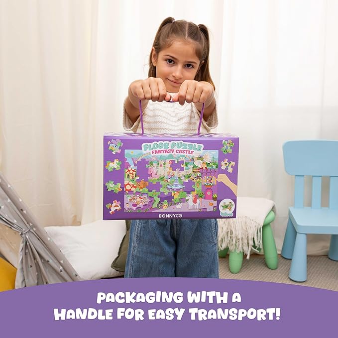 BONNYCO Giant Floor Puzzles for Kids of Fantasy Castle with 48 Large Pieces. Jumbo Puzzle 36.2 x 24.4 in, Gifts for Girls and Boys, Educational Kids Toys Ages 2-8