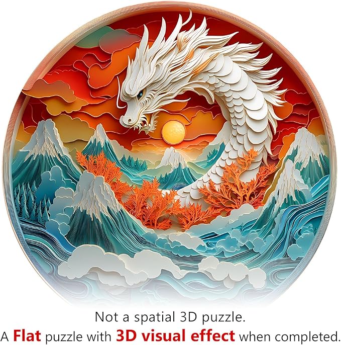 Wooden Jigsaw Puzzles, Colorful Dragon Wooden Puzzles for Adults with Unique Shape, Adult Jigsaw Puzzle, Birthday Gifts for Adults, 13.4"x13.4"-300pcs