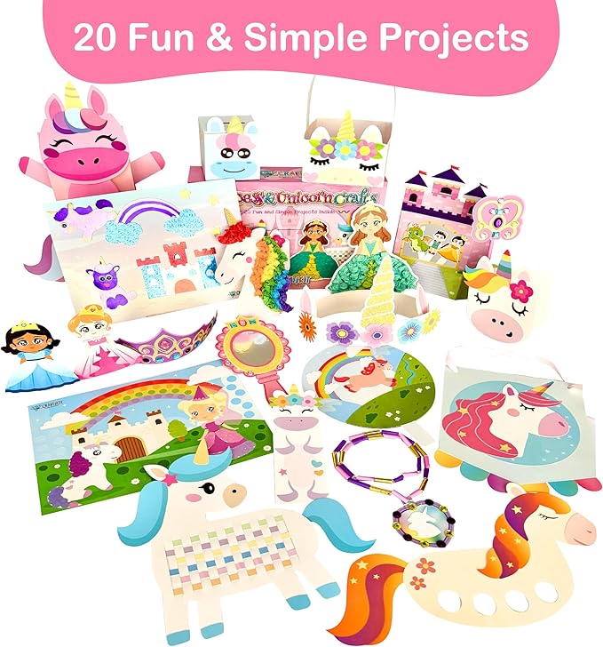 Craftikit® 20 Award-Winning Princess & Unicorn Crafts for Kids Ages 3-10 Years, All-Inclusive Toddler Arts and Craft Kits for Kids, Fun Toddler Craft Box for Girls in Preschool