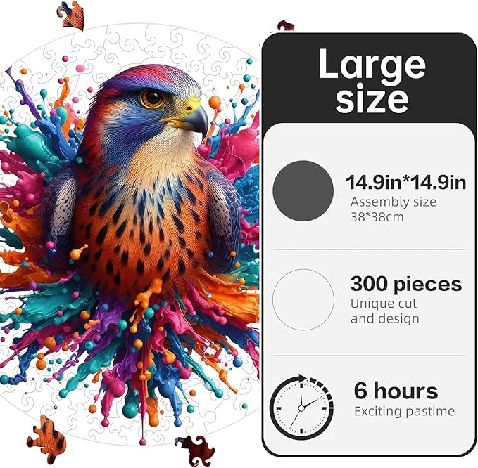 Wooden Puzzle, Falcon Pattern Art Painting, Adult Wooden Puzzle, Animal Pattern Wood Carving Puzzle Designed for Family and Friends, 14.9 * 14.9 inches