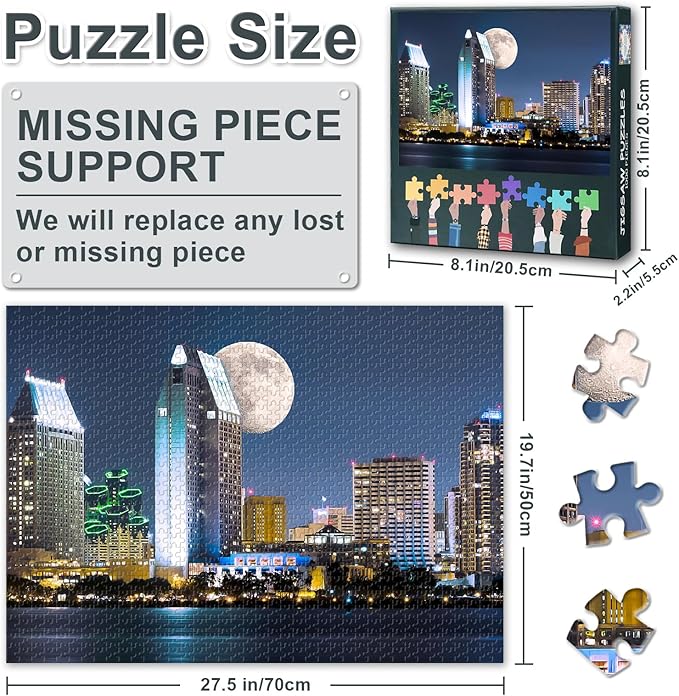 Puzzles for Adults 1000 Pieces - Jigsaw Puzzles San Diego Downtown Cityscape, 27.5x19.7 Inch California Skyline Hard Challenging Puzzle Family Game for Men & Women (Home Decor Gift)