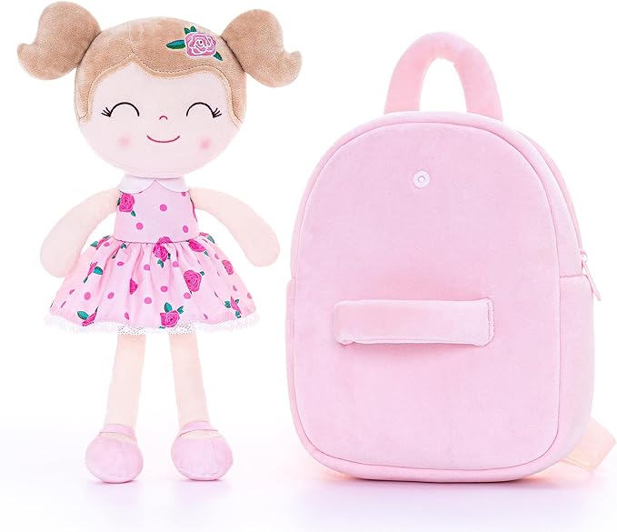 Gloveleya Toddler Backpack Baby Girl Gift Plush Bag Diaper Bag Plush Printed Flower Roses Backpack 9 Inches