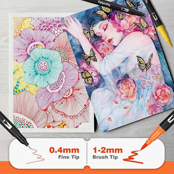 36 Coloring Markers Double Tip Brush Pens, Dual Tip Artist Fine and Brush Pen Art Colored Markers for Adult Coloring Book Kid Drawing Journaling Lettering Note Taking Calligraphy