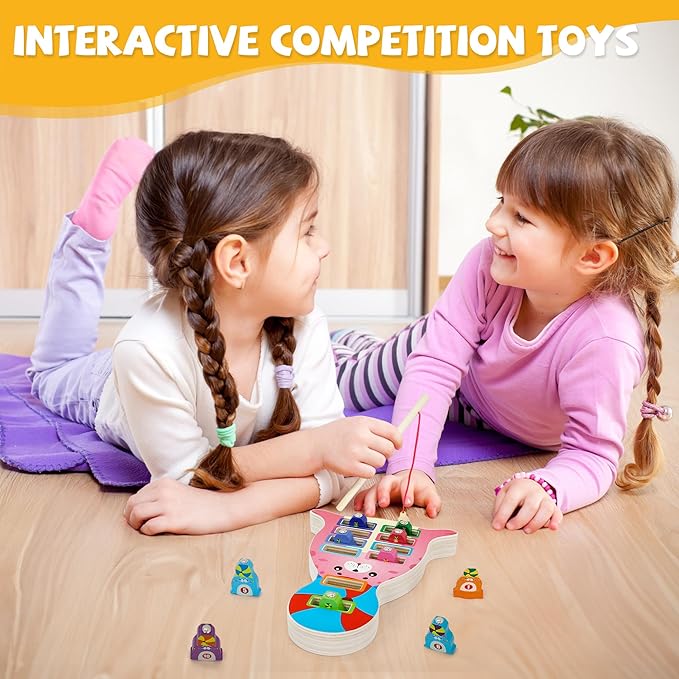 Wooden Magnetic Fishing Game, Seal Magnetic Fishing Toy for Kids 3-5, Montessori Preschool Education Learning Color Sorting Fine Motor Skill for Toddlers