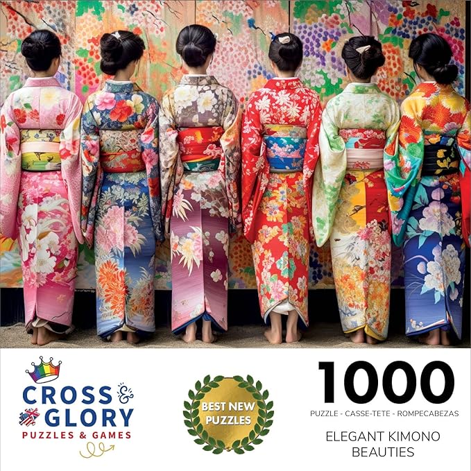 Cross & Glory - Elegant Kimono Beauties - 1000 Piece Artistic Jigsaw Puzzle for Adults | Vibrant Colors | Cultural Art | Premium Quality | Brain Exercise and Home Decor