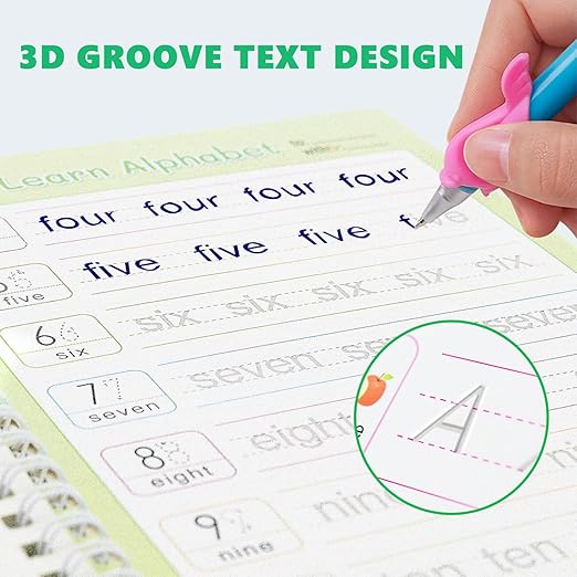 Magic Groove Practice Copybook for Kids, Reusable Writing Practice Book, Grooved Handwriting Book Set for Kids Ages 3-8 Calligraphy 5.59 * 7.91 (5 Medium Books with Cactus Pens & Gift Box)
