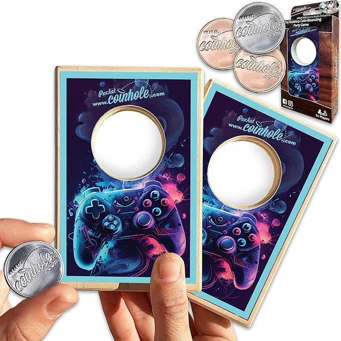 Coinhole Desktop Coin Bouncing Party Game Set | Tabletop Cornhole Board Game | Small Cornhole Travel Game Includes Coins