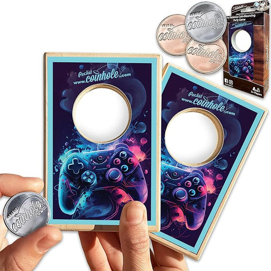 Coinhole Desktop Coin Bouncing Party Game Set | Tabletop Cornhole Board Game | Small Cornhole Travel Game Includes Coins