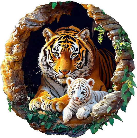 Wooden Puzzles for Adults, Wooden Jigsaw Puzzles for Adults Kids, 3D Tiger Family-1 Unique Animals Shaped Wood Puzzles Adult, Birthday Gifts for Friends Family Game, Home Decor(8.5 * 8.5in 100pcs)