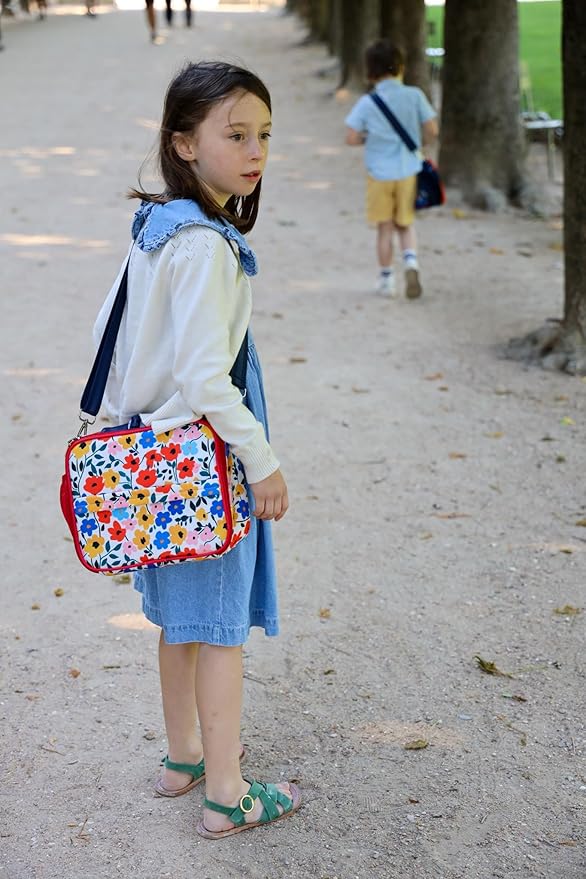 Yumbox Kids Lunch Bag, Holds Lunch Box and Water Bottle, 3 Ways to Carry, Zip Closure, Inside Zipper Netting, Wipe Clean Fabric with EVA lining for extra insulation, Poppy Flowers