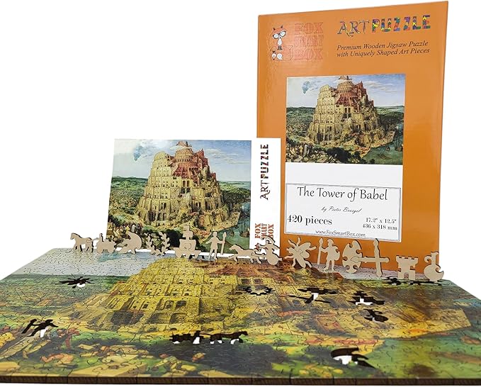Wooden Puzzle for Adults - Uniquely Shaped Pieces - Made in The USA by FoxSmartBox - 420 Pieces - The Tower of Babel