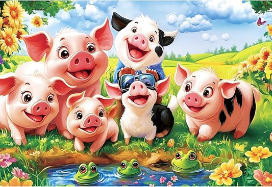 100 Piece Frog Puzzles for Kids Ages 6-8 8-10 - Farm Piglets Jigsaw Puzzles - 100 Piece Senior Jigsaw Puzzle for Toddlers Kids Puzzles Ages 3-5 Toys Birthday Gifts for Boys Girls Adults-15 x 19
