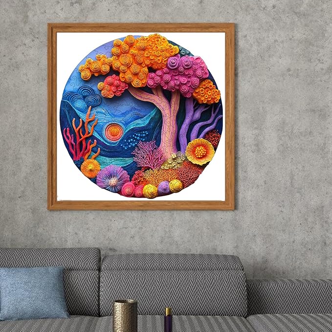 Wooden Puzzles for Adults, 3D Vision Effects Coral Wooden Jigsaw Puzzles 200pcs, 11.1x11.2in, Medium, Unique Shape Adult Puzzles, Wood Puzzles Creative Gift for Adults and Kids Family Game