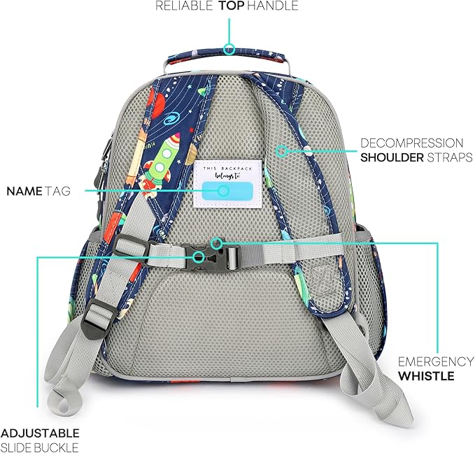 mibasies Toddler Backpack for Boys 2-4: Cute Kids Backpacks Boys - Preschool Kindergarten Backpack - Galaxy LightGray