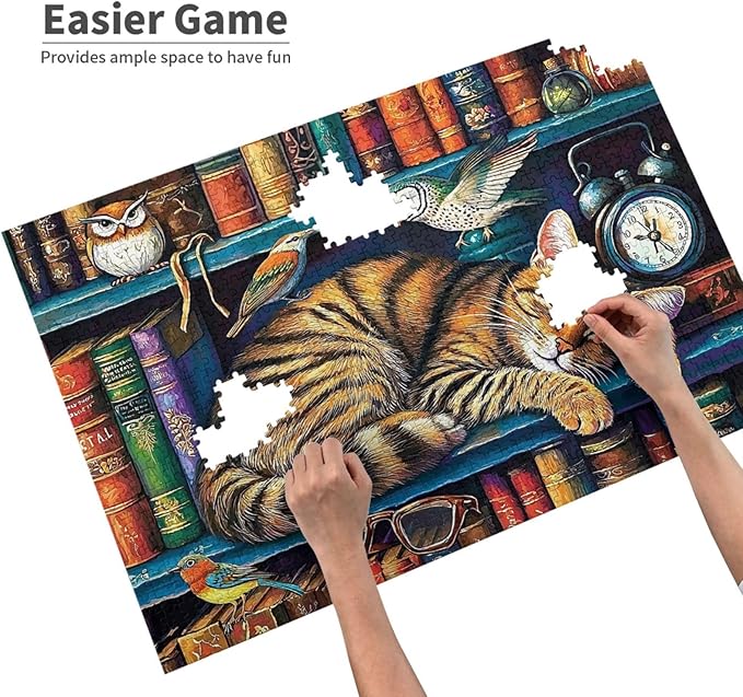 Cat Sleeping On The Bookshelf 1000 Piece Puzzle for Adults, Cats Library Jigsaw Puzzle, Funny Kitten Bookshelf Puzzles 1000 Piece, Challenging Puzzles for Friends Family Game Nights