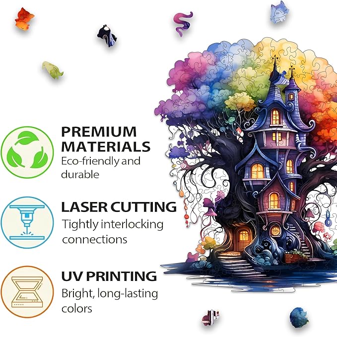 Wooden Puzzles, 174PCS Magical Tree Jigsaw Puzzles, Unique Shaped Wooden Puzzle for Adults and Kids, Family Game(Magical Tree, Large)