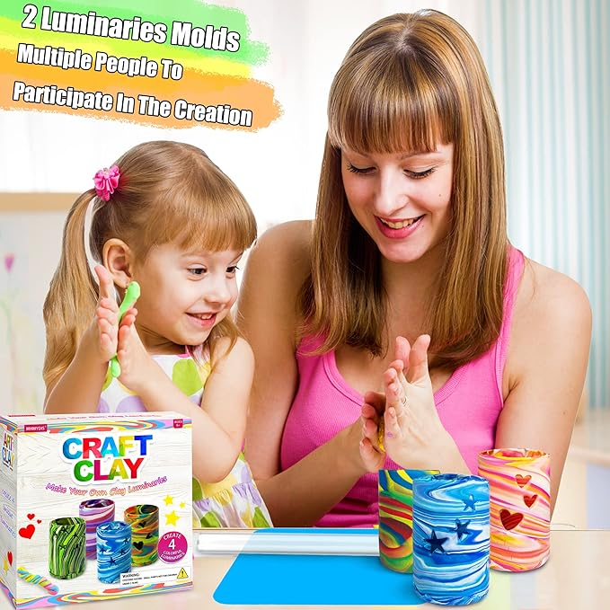 MHMYDIS Make Your Own Clay Luminaries - Arts and Crafts kit for Boys Girls and Teens Age 6 7 8 9 10 11 12 Year Old and up - Creative Clay Lantern Toys for 8-12 Year Olds