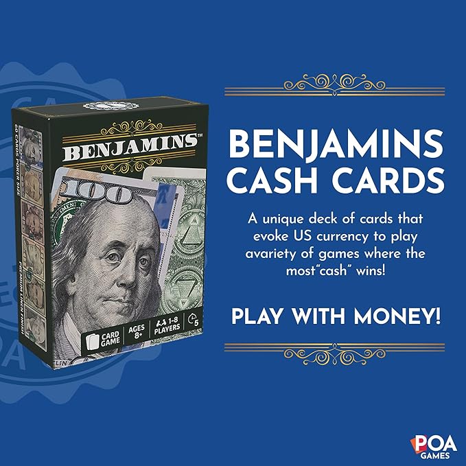 Benjamins Cash Cards – Money-Themed Card Games for Adults, Teens & Families, Fast-Paced Strategy Card Games for Parties, Entertaining & Fun Games for Family Night. Play with Money.