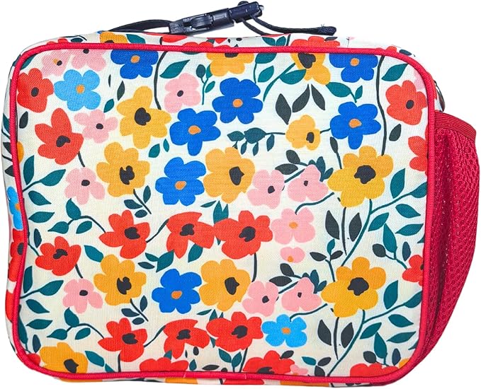 Yumbox Kids Lunch Bag, Holds Lunch Box and Water Bottle, 3 Ways to Carry, Zip Closure, Inside Zipper Netting, Wipe Clean Fabric with EVA lining for extra insulation, Poppy Flowers