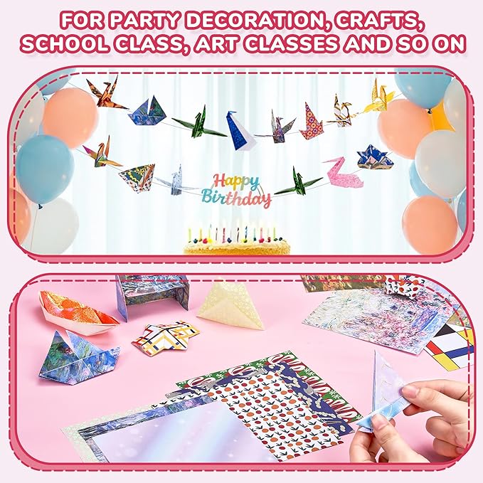 Iridescent Laser Origami Paper - 50 Sheets 6x6 Inch - holographic Double Sided Shimmer Paper for Eye-Catching Crafts, Ideal for Scrapbooking, Card Making and DIY Crafts