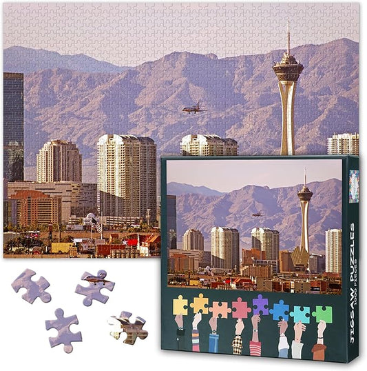 1000 Piece Puzzle for Adults Las Vegas City Skyline, Jigsaw Puzzles 1000 Pieces Difficult and Challenge Nevada Cityscape, 27.5x19.7 Inch Family Puzzle Game Night Gift & Home Decor