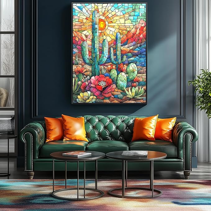 Blueforest Cactus 1000 Piece Puzzle for Adults - Mosaic-Style Desert Therapy Jigsaw Puzzle, Vibrant Succulent Wall Decor & Premium Gift Set (27.5"x19.7")