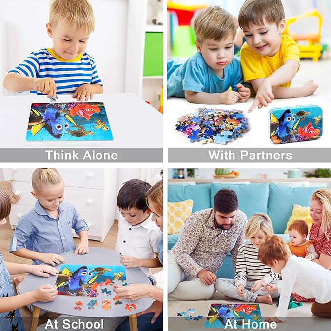 LELEMON Ocean Puzzles for Kids Ages 4-6,Underwater World 60 Piece Puzzles for Kids Ages 4-8,Children Jigsaw Puzzles in a Metal Box,Educational Learning Puzzle Toys for Girls and Boys