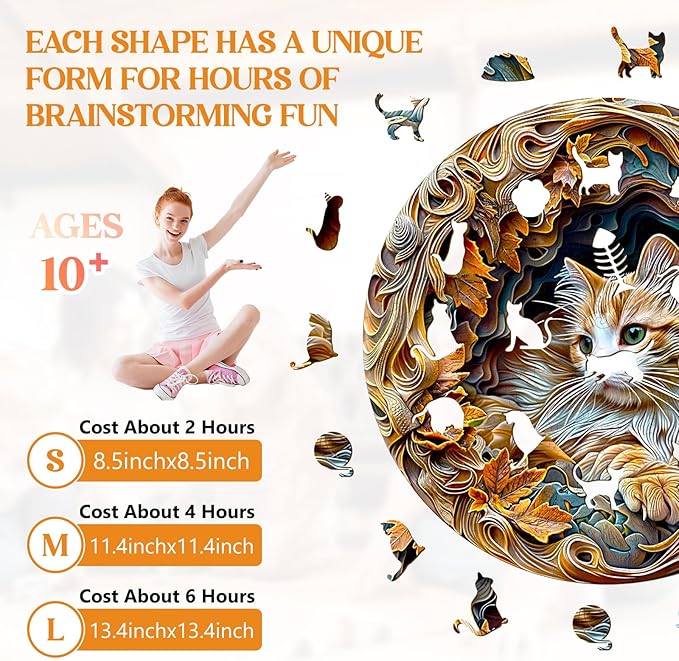 Wooden Puzzles for Adults, Wooden Jigsaw Puzzles for Adults Kids, 3D Vision Effect-3D Cat Unique Shaped Wood Puzzles Adult, Creative Birthday Gifts for Friends Family Game(13.4 * 13.4in 300pcs)
