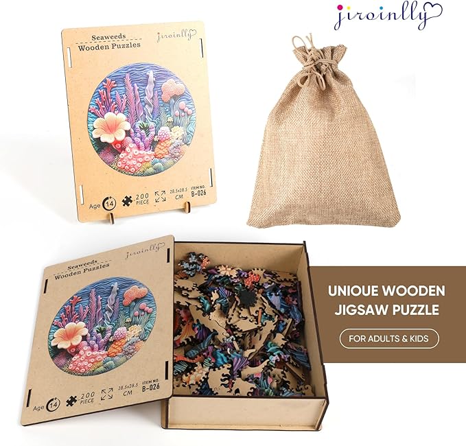Wooden Puzzles for Adults - Seaweeds Jigsaw Puzzle 200 Piece, Oceans Puzzle, Unique Shaped Creative Gift Toys for Kids and Family Games