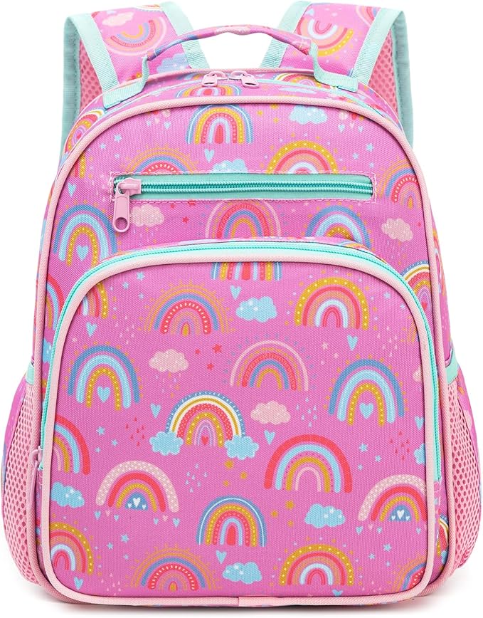 Toddler Backpack for Girls 2-4,Preschool Kindergarten Rainbow Backpacks,Small Backpack for Kids,Toddler Bookbag with Chest Strap