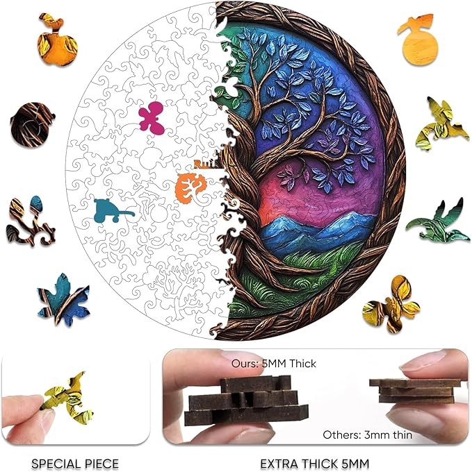Tree of Life Wooden Puzzles for Adults 200 Pieces,Wooden Jigsaw Puzzles for Adults and Kids,Unique Irregular Shape Family Tree Puzzle,Family Game Birthday Gifts,11.2x11.2Inches