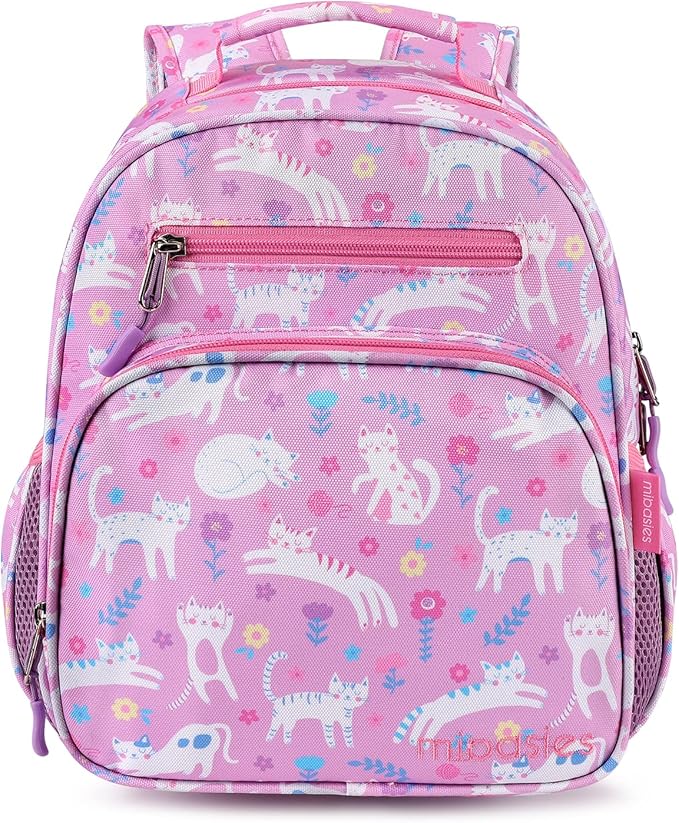 mibasies Toddler Backpack for Girls 2-4: Cute Kids Backpacks for Girls - Preschool Kindergarten Backpack - Flower Cat