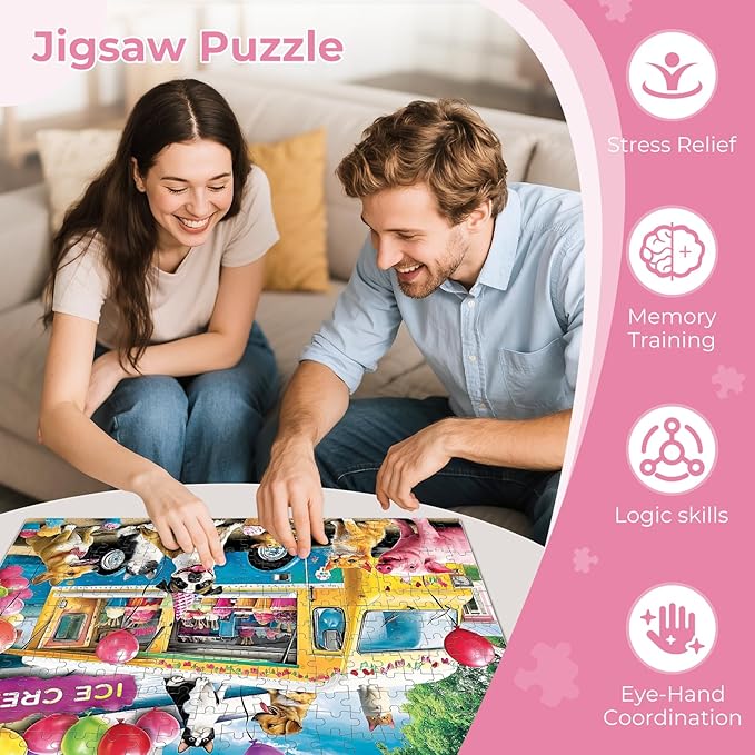300 Pieces Puzzles for Adults,Ice Cream Truck Jigsaw Puzzle,300 Pieces Puzzles for Adults Large Piece,Fun Animal Puzzles for Kids Ages 8-10,Puzzle for Family Game Nights, 20.5 x 15 in