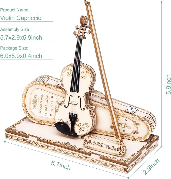 ROKR Wooden Miniature Violin,STEM Projects for Adults,Model Kits,3D Wooden Puzzles for Adults