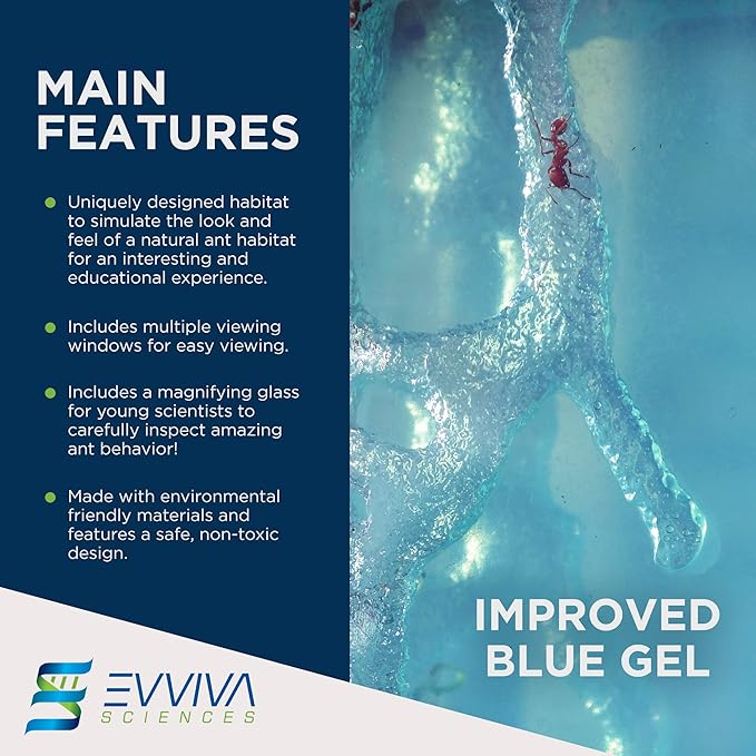 Evviva Ant Habitat W/LED Light. Enjoy A Magnificent Habitat. Great for Kids & Adults. Evviva Ant Ecosystem W/Enhanced Blue Gel. Educational & Learning Science Kit. Live Ants Not Included