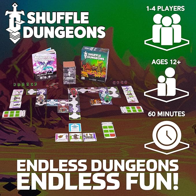 Shuffle Dungeons Board Game – Solo and Co-op Dungeon Crawler for 1–4 Players