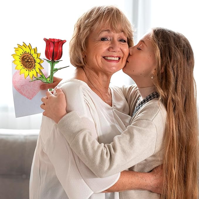 Jege 3D Flowers Wooden Puzzles for Adults,DIY Wooden 2 Flowers per Kit Building Model Set for Home Decor,Ideal Creative Craft Gift Build Kits Toys with 2 Perfume Bottles (Rose + Sun Flower)