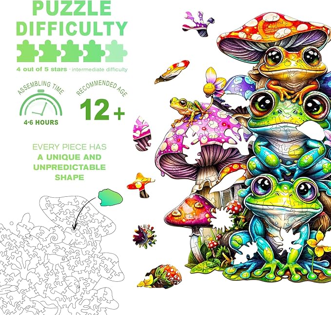 Wooden Puzzles for Adults - Frog Family Wooden Jigsaw Puzzle - Unique Animal Shaped Wood Puzzles Adult - Christmas Birthday Gifts for Adults/Friends/Family - 260pcs 13.3 * 12.8in