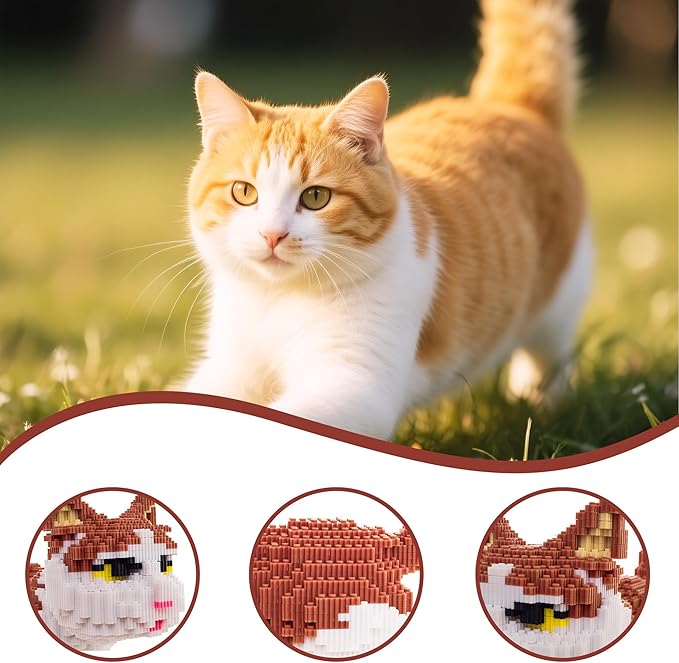 Cat Micro Building Blocks Set, Animal Yellow Cat DIY Mini 3D Building Toy Bricks Kit Gift for Adults and Kids,4800 Pieces
