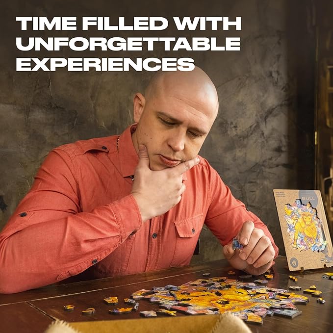 UNIDRAGON Original Wooden Jigsaw Puzzles - Prosperous Bull, 102 pcs, Small 7.5"x8.7", Beautiful Gift Package, Unique Shape Best Gift for Adults and Kids